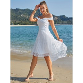 Off-shoulder High-low Dress, Elegant Sweetheart Neck Natural Waist Lace Dress, Women's Clothing Off-shoulder High-low Dress, Elegant Sweetheart Neck Natural Waist Lace Dress, Women's Clothing