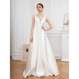 Elegant V-Neck Sleeveless A-Line Wedding Gown with Pencil Skirt and Exposed Back Elegant V-Neck Sleeveless A-Line Wedding Gown with Pencil Skirt and Exposed Back