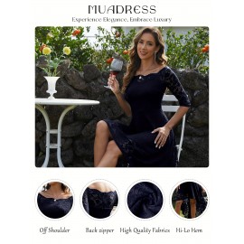 3/4 Sleeves Lace High-Low Off Shoulder Bridesmaid Dress, Cocktail Party Dress for Church Wedding Guest Formal Party 3/4 Sleeves Lace High-Low Off Shoulder Bridesmaid Dress, Cocktail Party Dress for Church Wedding Guest Formal Party