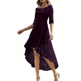 3/4 Sleeves Lace High-Low Off Shoulder Bridesmaid Dress, Cocktail Party Dress for Church Wedding Guest Formal Party 3/4 Sleeves Lace High-Low Off Shoulder Bridesmaid Dress, Cocktail Party Dress for Church Wedding Guest Formal Party