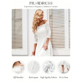 3/4 Sleeves Lace High-Low Off Shoulder Bridesmaid Dress, Cocktail Party Dress for Church Wedding Guest Formal Party 3/4 Sleeves Lace High-Low Off Shoulder Bridesmaid Dress, Cocktail Party Dress for Church Wedding Guest Formal Party