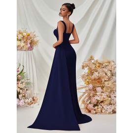 Elegant Spaghetti Strap Backless Gown with Thigh-High Slit - Perfect for Parties & Formal Events, Women's Evening Dress Elegant Spaghetti Strap Backless Gown with Thigh-High Slit - Perfect for Parties & Formal Events, Women's Evening Dress