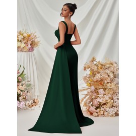 Elegant Spaghetti Strap Backless Gown with Thigh-High Slit - Perfect for Parties & Formal Events, Women's Evening Dress Elegant Spaghetti Strap Backless Gown with Thigh-High Slit - Perfect for Parties & Formal Events, Women's Evening Dress