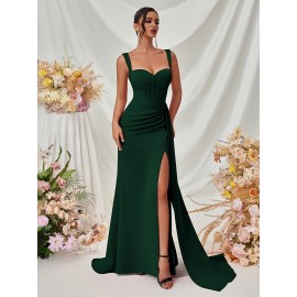 Elegant Spaghetti Strap Backless Gown with Thigh-High Slit - Perfect for Parties & Formal Events, Women's Evening Dress Elegant Spaghetti Strap Backless Gown with Thigh-High Slit - Perfect for Parties & Formal Events, Women's Evening Dress