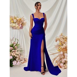 Elegant Spaghetti Strap Backless Gown with Thigh-High Slit - Perfect for Parties & Formal Events, Women's Evening Dress Elegant Spaghetti Strap Backless Gown with Thigh-High Slit - Perfect for Parties & Formal Events, Women's Evening Dress