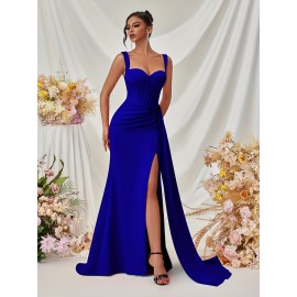 Elegant Spaghetti Strap Backless Gown with Thigh-High Slit - Perfect for Parties & Formal Events, Women's Evening Dress Elegant Spaghetti Strap Backless Gown with Thigh-High Slit - Perfect for Parties & Formal Events, Women's Evening Dress