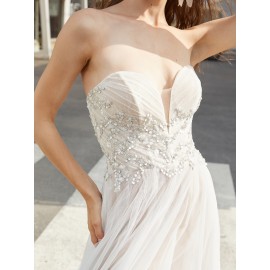 High Slit Luxury Beach Wedding Dresses, Sweetheart Lace Up Back A-Line Tulle Formal Evening Gowns with Hand Beading for Women High Slit Luxury Beach Wedding Dresses, Sweetheart Lace Up Back A-Line Tulle Formal Evening Gowns with Hand Beading for Women
