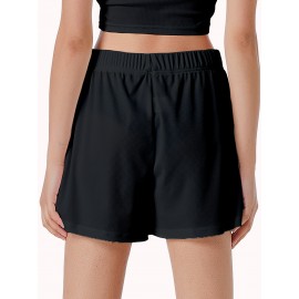 Sold Ribbed Elastic Waist Shorts, Casual Basic Shorts For Summer & Spring, Women's Clothing Sold Ribbed Elastic Waist Shorts, Casual Basic Shorts For Summer & Spring, Women's Clothing