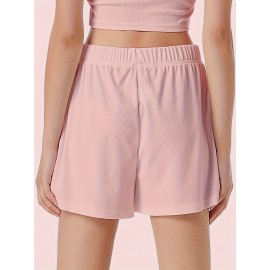 Sold Ribbed Elastic Waist Shorts, Casual Basic Shorts For Summer & Spring, Women's Clothing Sold Ribbed Elastic Waist Shorts, Casual Basic Shorts For Summer & Spring, Women's Clothing
