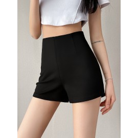 Solid Color Slim Shorts, Casual High Waist Shorts For Spring & Summer, Women's Clothing Solid Color Slim Shorts, Casual High Waist Shorts For Spring & Summer, Women's Clothing