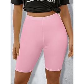 Solid Color Skinny Stretchy Shorts, Casual High Waist Shorts For Spring & Summer, Women's Clothing Solid Color Skinny Stretchy Shorts, Casual High Waist Shorts For Spring & Summer, Women's Clothing