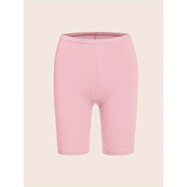 Solid Color Skinny Stretchy Shorts, Casual High Waist Shorts For Spring & Summer, Women's Clothing Solid Color Skinny Stretchy Shorts, Casual High Waist Shorts For Spring & Summer, Women's Clothing