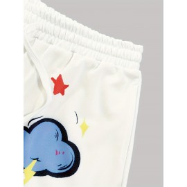 Vibrant Alphabet Print Knit Shorts - Elastic Drawstring Waist, Micro Elastic Polyester Fabric, Casual Style for Spring, Summer, and Fall - Womens High Waist Comfortable Shorts for Everyday Wear Vibrant Alphabet Print Knit Shorts - Elastic Drawstring Waist, Micro Elastic Polyester Fabric, Casual Style for Spring, Summer, and Fall - Womens High Waist Comfortable Shorts for Everyday Wear