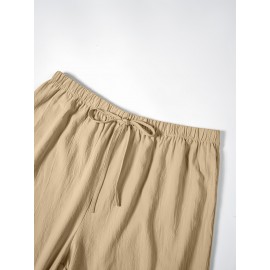 1pc Women'S Casual Polyester Shorts, Solid Color, All-Season, Woven Fabric, with Fake Drawstring Detail 1pc Women'S Casual Polyester Shorts, Solid Color, All-Season, Woven Fabric, with Fake Drawstring Detail