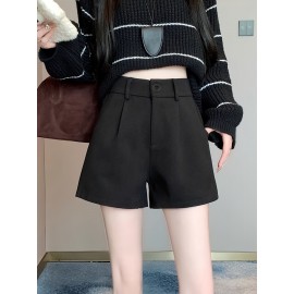 Elegant High-Waist Fleece Shorts for Women - Slimming A-Line Fit, Perfect for Fall & Winter with Pockets Elegant High-Waist Fleece Shorts for Women - Slimming A-Line Fit, Perfect for Fall & Winter with Pockets