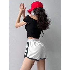 Women's Breathable White Casual Athletic Shorts - Loose Fit, Drawstring Waist, Perfect for Running & Fitness Women's Breathable White Casual Athletic Shorts - Loose Fit, Drawstring Waist, Perfect for Running & Fitness