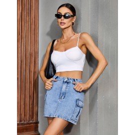 JYSS Women's Street Style Bodycon Denim Skirt - Summer Solid Color Non-Stretch Woven Cotton Blend with Pockets JYSS Women's Street Style Bodycon Denim Skirt - Summer Solid Color Non-Stretch Woven Cotton Blend with Pockets