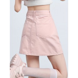 Plain Flap Pocket Cargo Denim Skirt, High Rise Versatile Hot Mini Denim Skirt, Women's Denim Jeans & Clothing Plain Flap Pocket Cargo Denim Skirt, High Rise Versatile Hot Mini Denim Skirt, Women's Denim Jeans & Clothing