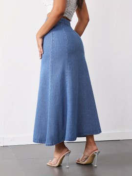 Women'S High-Waist Mermaid Denim Skirt, Casual Style, Non-Stretch Cotton Blend, Solid Color, with Zipper Detail, for Spring/Summer/Fall - Woven Fish Tail Skirt