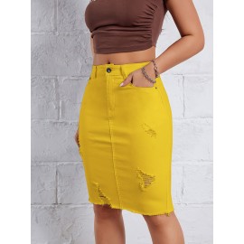 Hot Ripped High Waisted Bodycon Midi Denim Skirt, Women's Denim Jeans & Clothing Hot Ripped High Waisted Bodycon Midi Denim Skirt, Women's Denim Jeans & Clothing