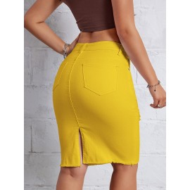 Hot Ripped High Waisted Bodycon Midi Denim Skirt, Women's Denim Jeans & Clothing Hot Ripped High Waisted Bodycon Midi Denim Skirt, Women's Denim Jeans & Clothing