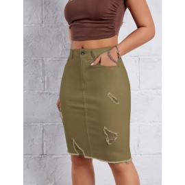 Hot Ripped High Waisted Bodycon Midi Denim Skirt, Women's Denim Jeans & Clothing Hot Ripped High Waisted Bodycon Midi Denim Skirt, Women's Denim Jeans & Clothing