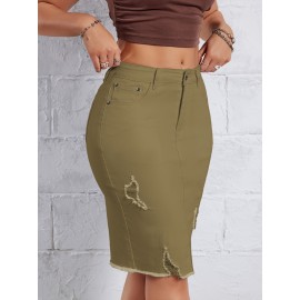 Hot Ripped High Waisted Bodycon Midi Denim Skirt, Women's Denim Jeans & Clothing Hot Ripped High Waisted Bodycon Midi Denim Skirt, Women's Denim Jeans & Clothing