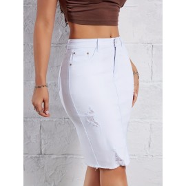 Hot Ripped High Waisted Bodycon Midi Denim Skirt, Women's Denim Jeans & Clothing Hot Ripped High Waisted Bodycon Midi Denim Skirt, Women's Denim Jeans & Clothing