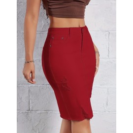 Hot Ripped High Waisted Bodycon Midi Denim Skirt, Women's Denim Jeans & Clothing Hot Ripped High Waisted Bodycon Midi Denim Skirt, Women's Denim Jeans & Clothing