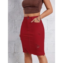 Hot Ripped High Waisted Bodycon Midi Denim Skirt, Women's Denim Jeans & Clothing Hot Ripped High Waisted Bodycon Midi Denim Skirt, Women's Denim Jeans & Clothing