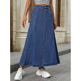 Plain Washed Blue Button Fly Casual Style A-line Maxi Denim Skirt, Women's Denim Jeans & Clothing Plain Washed Blue Button Fly Casual Style A-line Maxi Denim Skirt, Women's Denim Jeans & Clothing