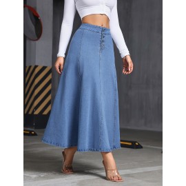 Comfy Stretchy Maxi Denim Skirt - Soft Washed Blue, Single-Breasted, Flattering Fit, Women's Denim Jeans & Clothing, Perfect for Casual Daily Wear, Versatile and Chic Comfy Stretchy Maxi Denim Skirt - Soft Washed Blue, Single-Breasted, Flattering Fit, Women's Denim Jeans & Clothing, Perfect for Casual Daily Wear, Versatile and Chic