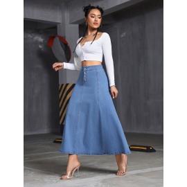 Comfy Stretchy Maxi Denim Skirt - Soft Washed Blue, Single-Breasted, Flattering Fit, Women's Denim Jeans & Clothing, Perfect for Casual Daily Wear, Versatile and Chic Comfy Stretchy Maxi Denim Skirt - Soft Washed Blue, Single-Breasted, Flattering Fit, Women's Denim Jeans & Clothing, Perfect for Casual Daily Wear, Versatile and Chic