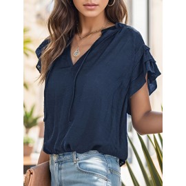 Women's Casual V Neck Tops Drawstring Short Sleeve T Shirt Blouses Women's Casual V Neck Tops Drawstring Short Sleeve T Shirt Blouses