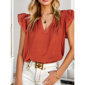Women's Casual V Neck Tops Drawstring Short Sleeve T Shirt Blouses Women's Casual V Neck Tops Drawstring Short Sleeve T Shirt Blouses