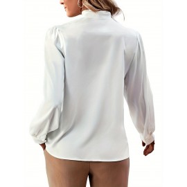 Bow Neck Long Sleeve Blouse, Elegant Cozy Blouse For Spring & Fall, Women's Clothing Bow Neck Long Sleeve Blouse, Elegant Cozy Blouse For Spring & Fall, Women's Clothing