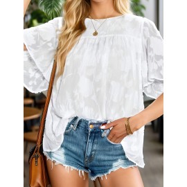 Womens 3/4 Bell Sleeve Blouse Summer Crewneck Lace Tops Floral Shirts Womens 3/4 Bell Sleeve Blouse Summer Crewneck Lace Tops Floral Shirts