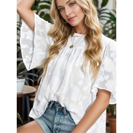 Womens 3/4 Bell Sleeve Blouse Summer Crewneck Lace Tops Floral Shirts Womens 3/4 Bell Sleeve Blouse Summer Crewneck Lace Tops Floral Shirts