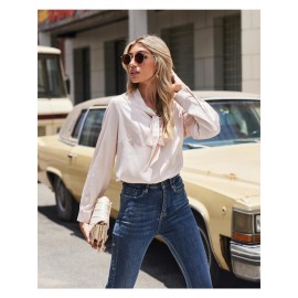 Women's Satin Silk Long Sleeve Blouse with Bow Tie Neck Office Work Wear Elegant Tops Women's Satin Silk Long Sleeve Blouse with Bow Tie Neck Office Work Wear Elegant Tops