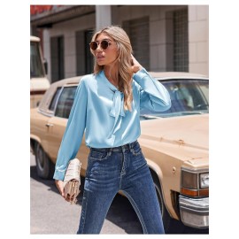 Women's Satin Silk Long Sleeve Blouse with Bow Tie Neck Office Work Wear Elegant Tops Women's Satin Silk Long Sleeve Blouse with Bow Tie Neck Office Work Wear Elegant Tops