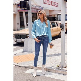 Women's Satin Silk Long Sleeve Blouse with Bow Tie Neck Office Work Wear Elegant Tops Women's Satin Silk Long Sleeve Blouse with Bow Tie Neck Office Work Wear Elegant Tops