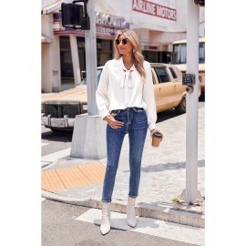 Women's Satin Silk Long Sleeve Blouse with Bow Tie Neck Office Work Wear Elegant Tops Women's Satin Silk Long Sleeve Blouse with Bow Tie Neck Office Work Wear Elegant Tops