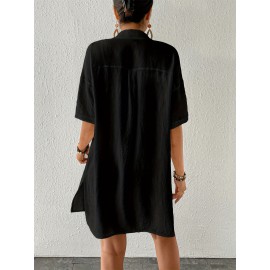 Women's Short Shirt Ice Silk Wrinkled Polo Neck Solid Color Button Elegant Casual Shirt Women's Short Shirt Ice Silk Wrinkled Polo Neck Solid Color Button Elegant Casual Shirt